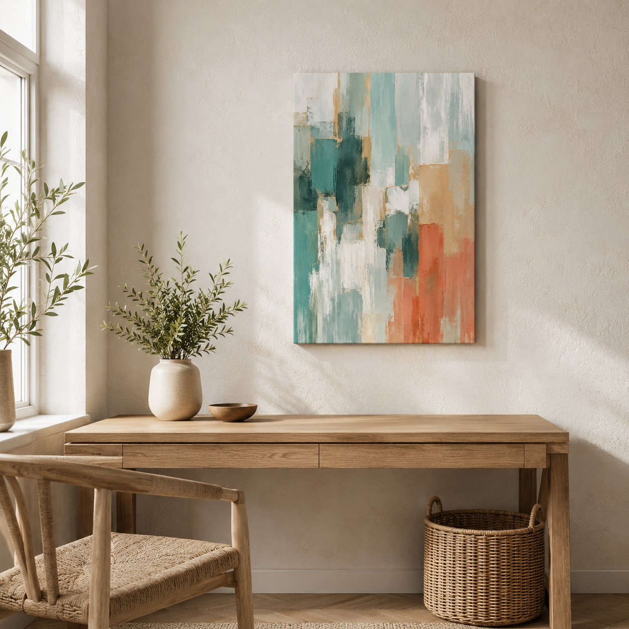 Échos Lointains – Tableau Abstrait Couleurs Douces