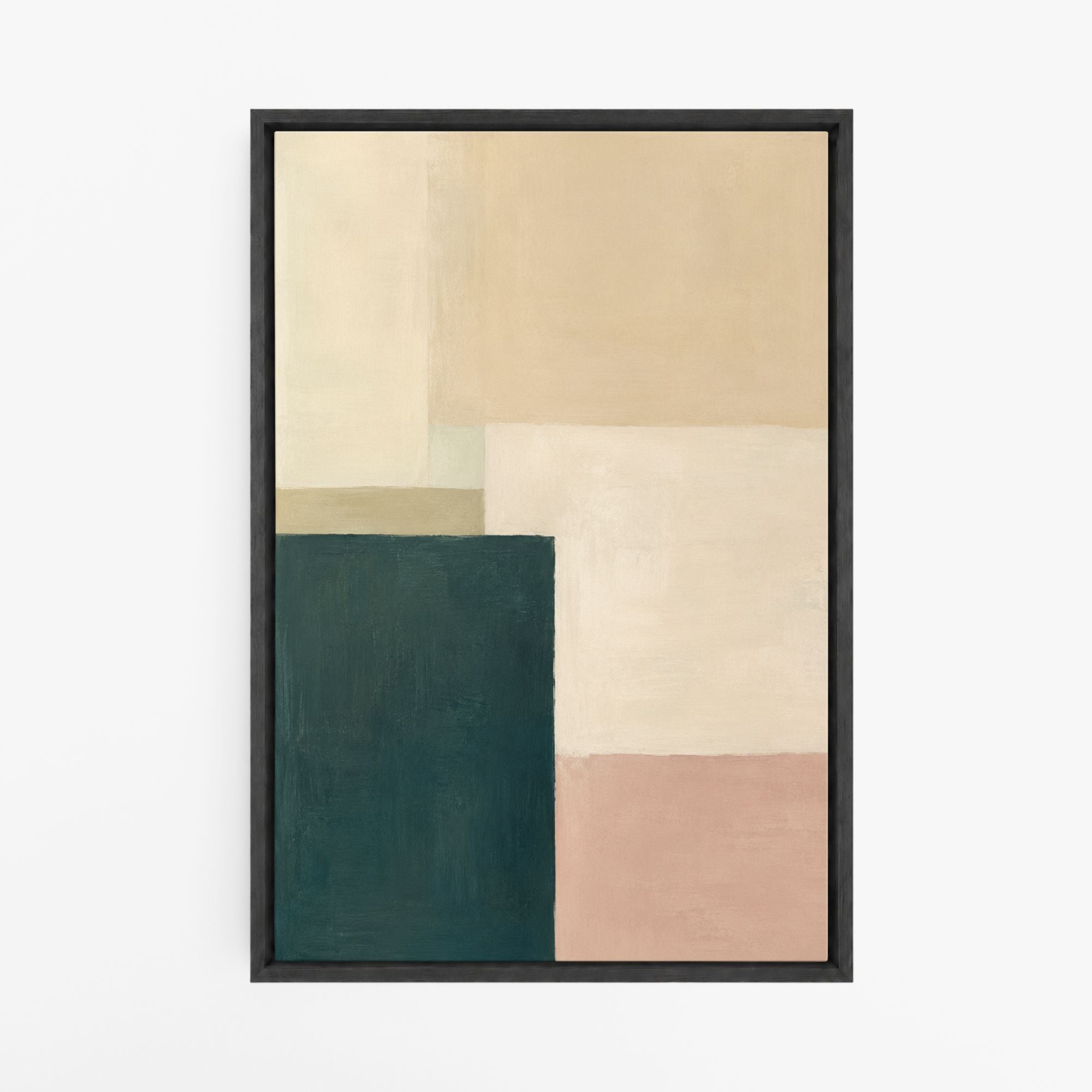 Vert profond et lin – Tableau abstrait géométrique