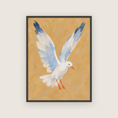 Nos étés – Affiche bord de mer ocre et bleu