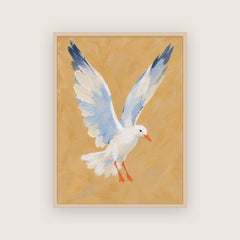 Nos étés – Affiche bord de mer ocre et bleu