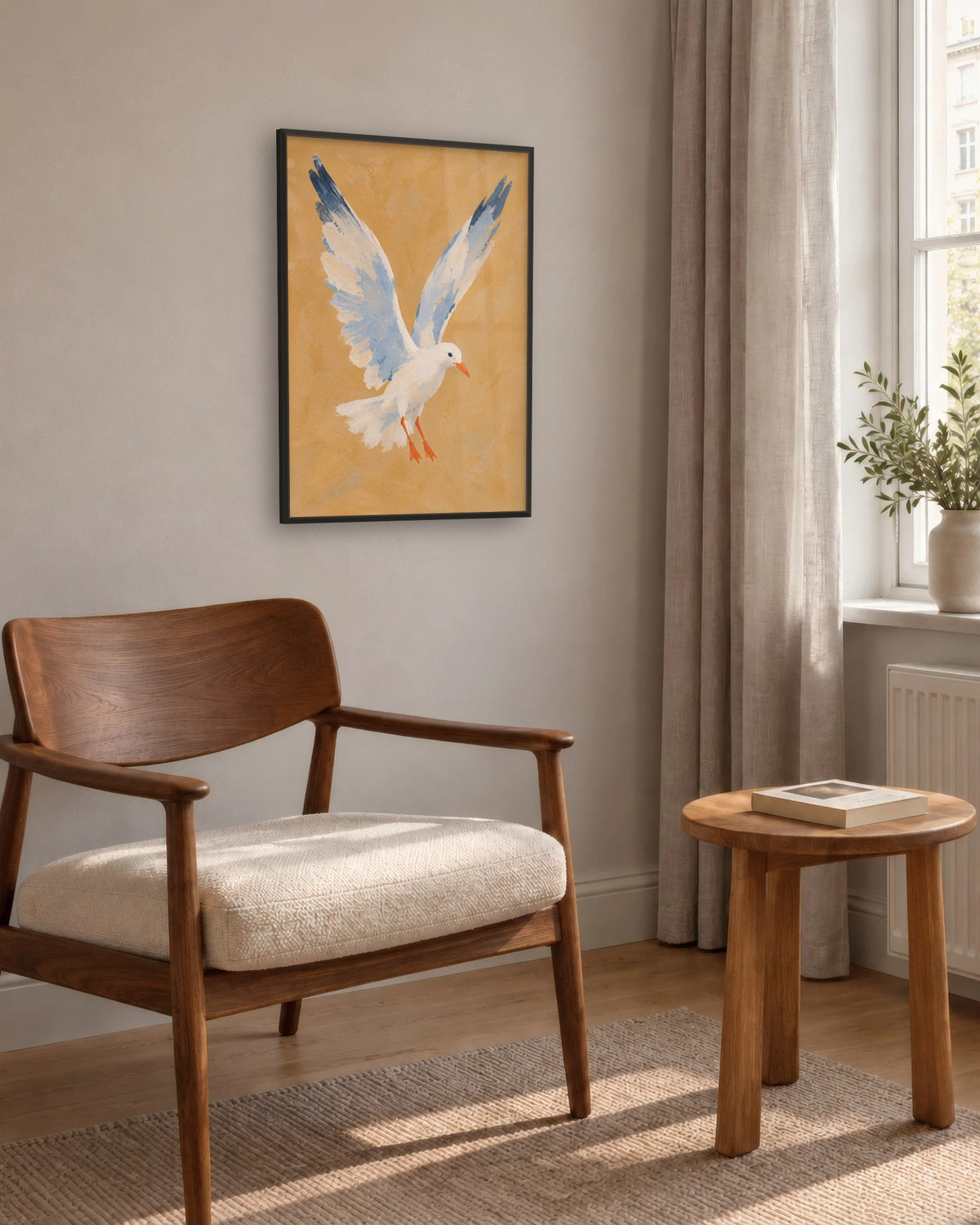 Nos étés – Affiche bord de mer ocre et bleu