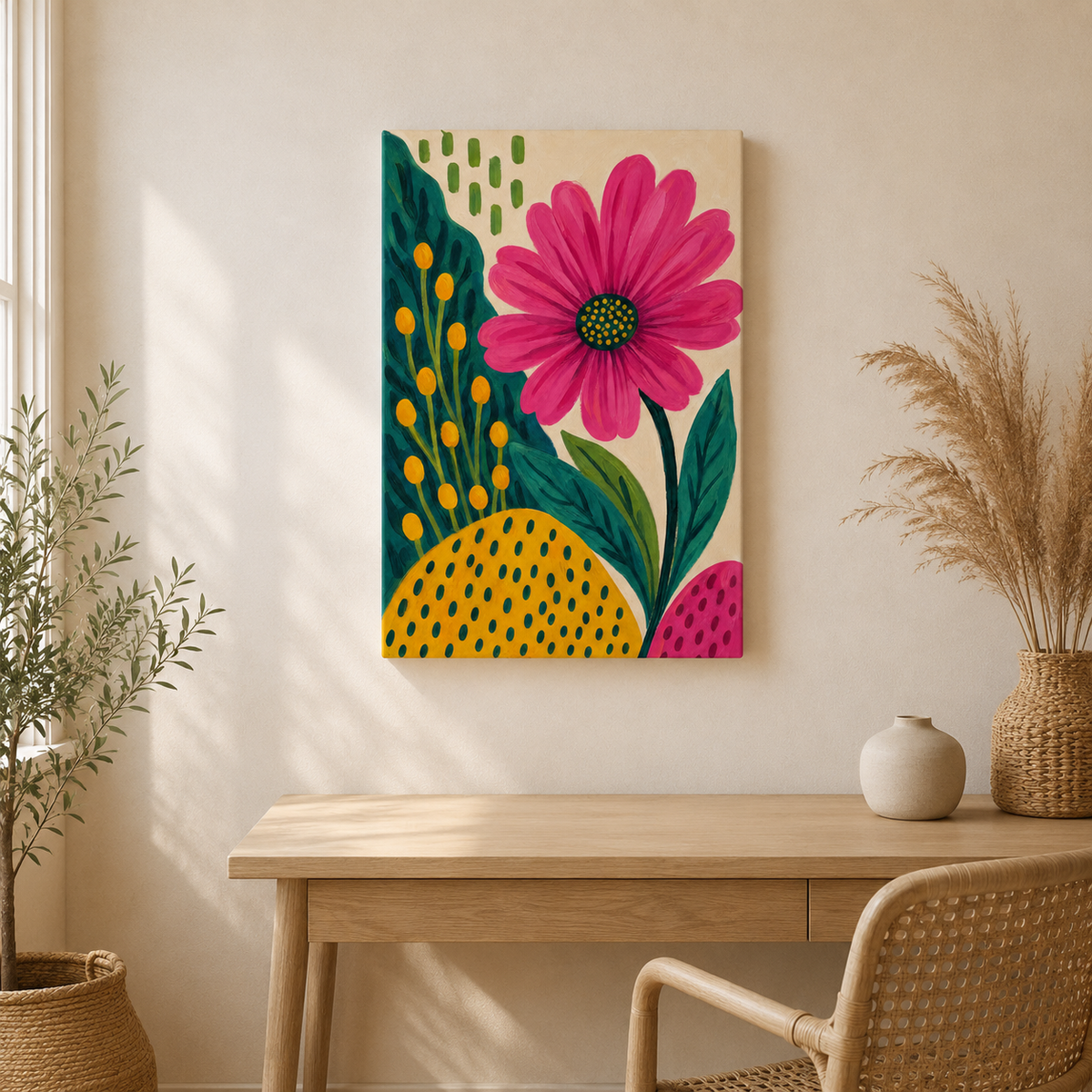 Lumière Végétale – Tableau Floral Rose