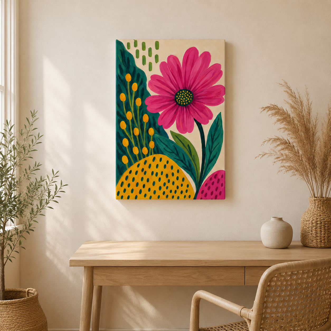Lumière Végétale – Tableau Floral Rose
