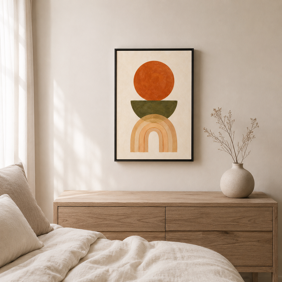 Équilibre Solaire – Tableau Abstrait Terracotta et Beige