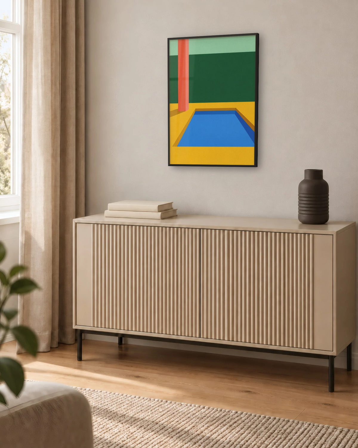Patio – Affiche piscine jaune et bleu