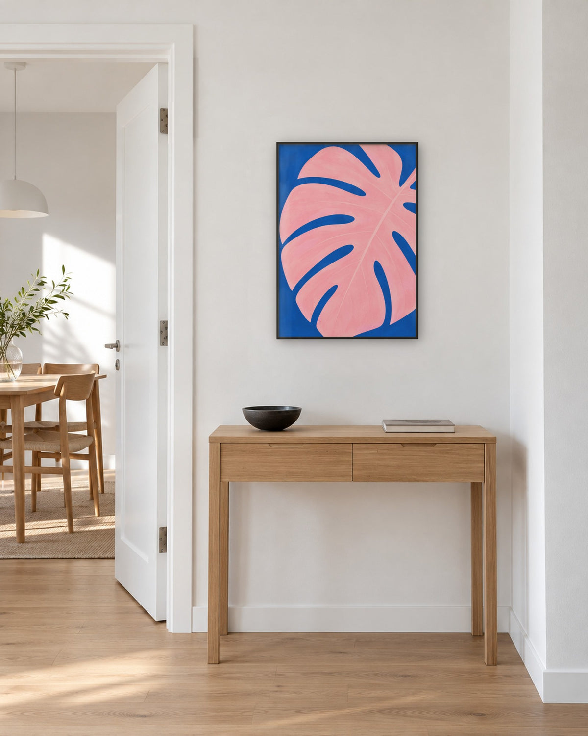 Pavane – Affiche monstera rose et bleu