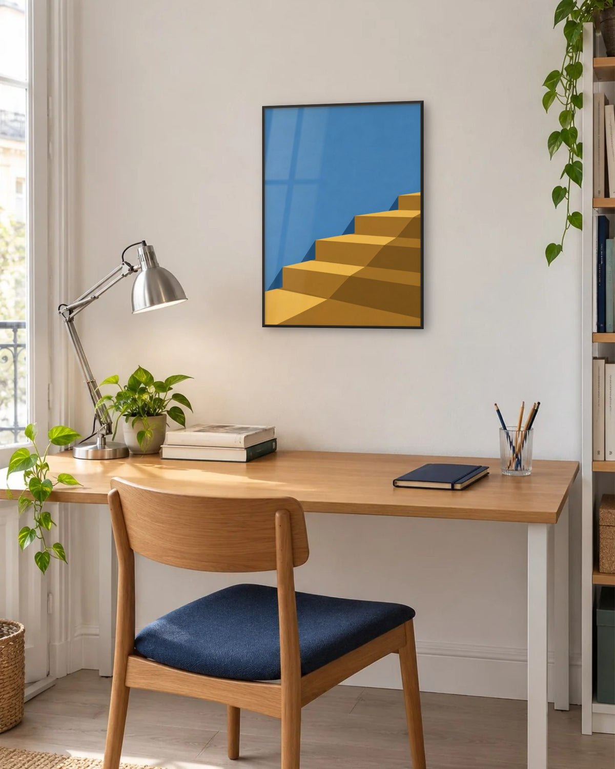 Quatorze heures – Affiche escalier jaune et bleu