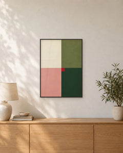 Quatre saisons – Affiche géométrique vert olive et rose