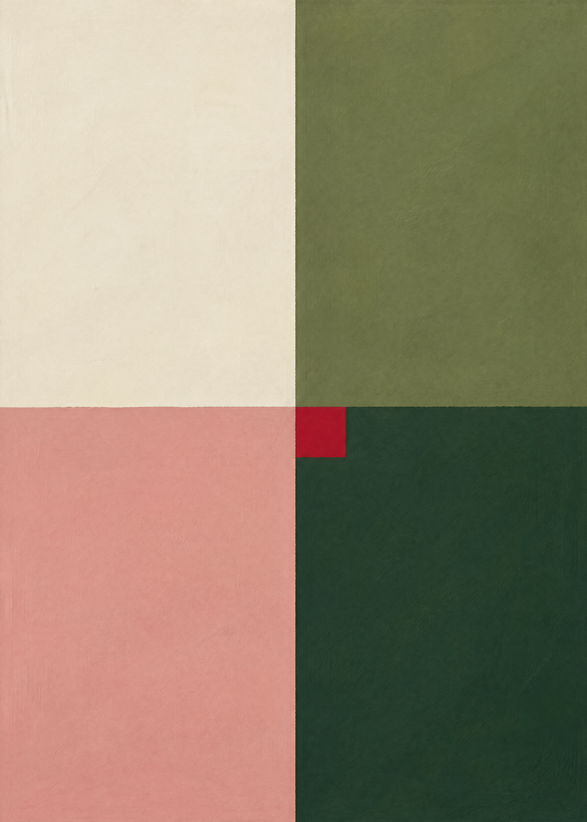 Affiche géométrique color block, quatre blocs crème, vert olive, vieux rose et vert forêt