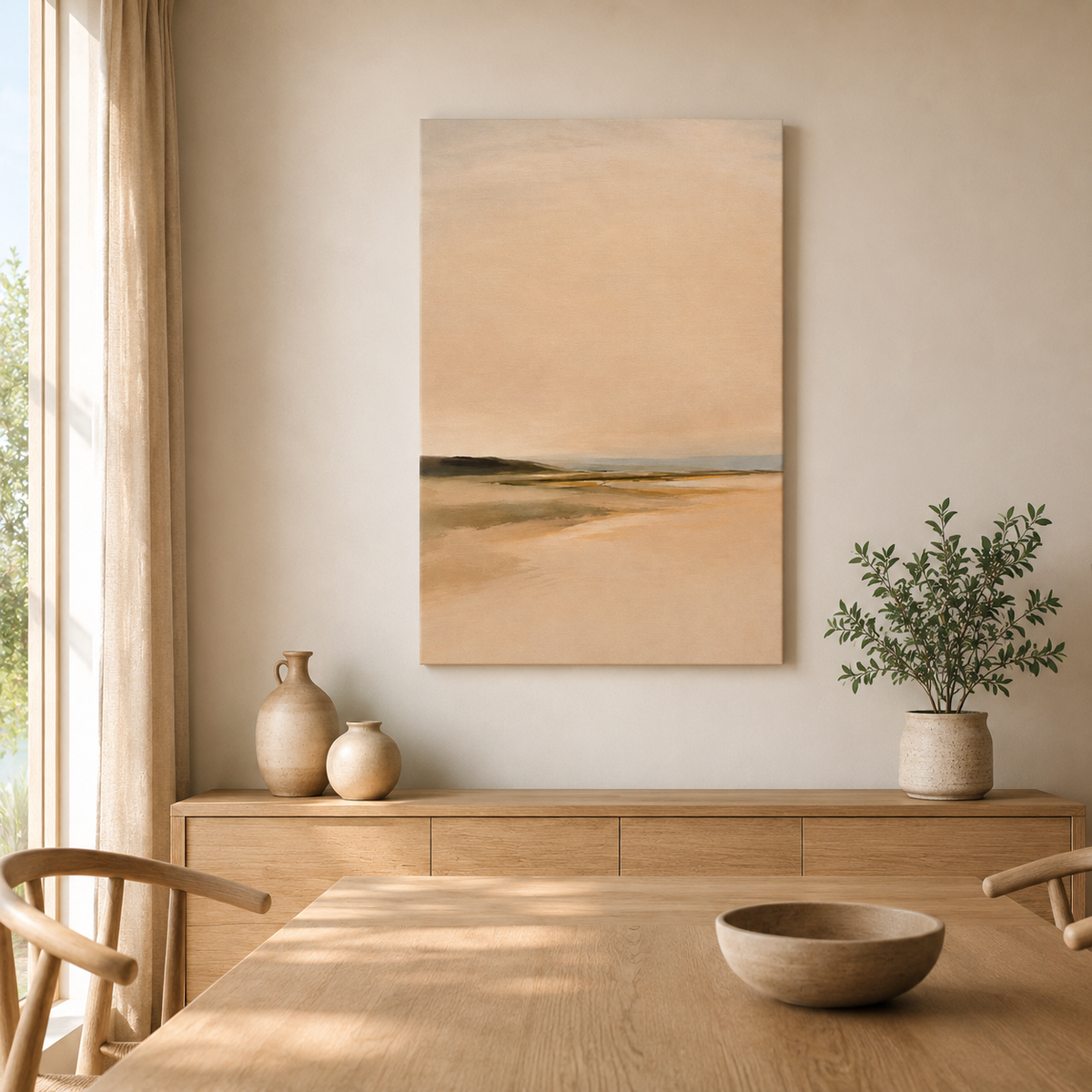 Plaine d'aube – Tableau paysage abstrait tons beiges