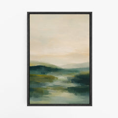 Lueur du matin – Tableau paysage abstrait vert et beige