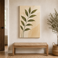 Feuillage sur sable – Tableau botanique beige et vert