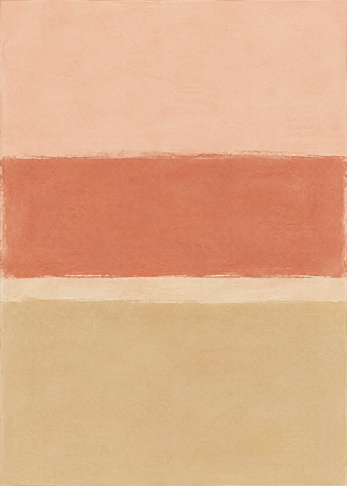 Affiche minimaliste, bandes horizontales peintes pêche, terracotta et sable séparées d'un trait crème