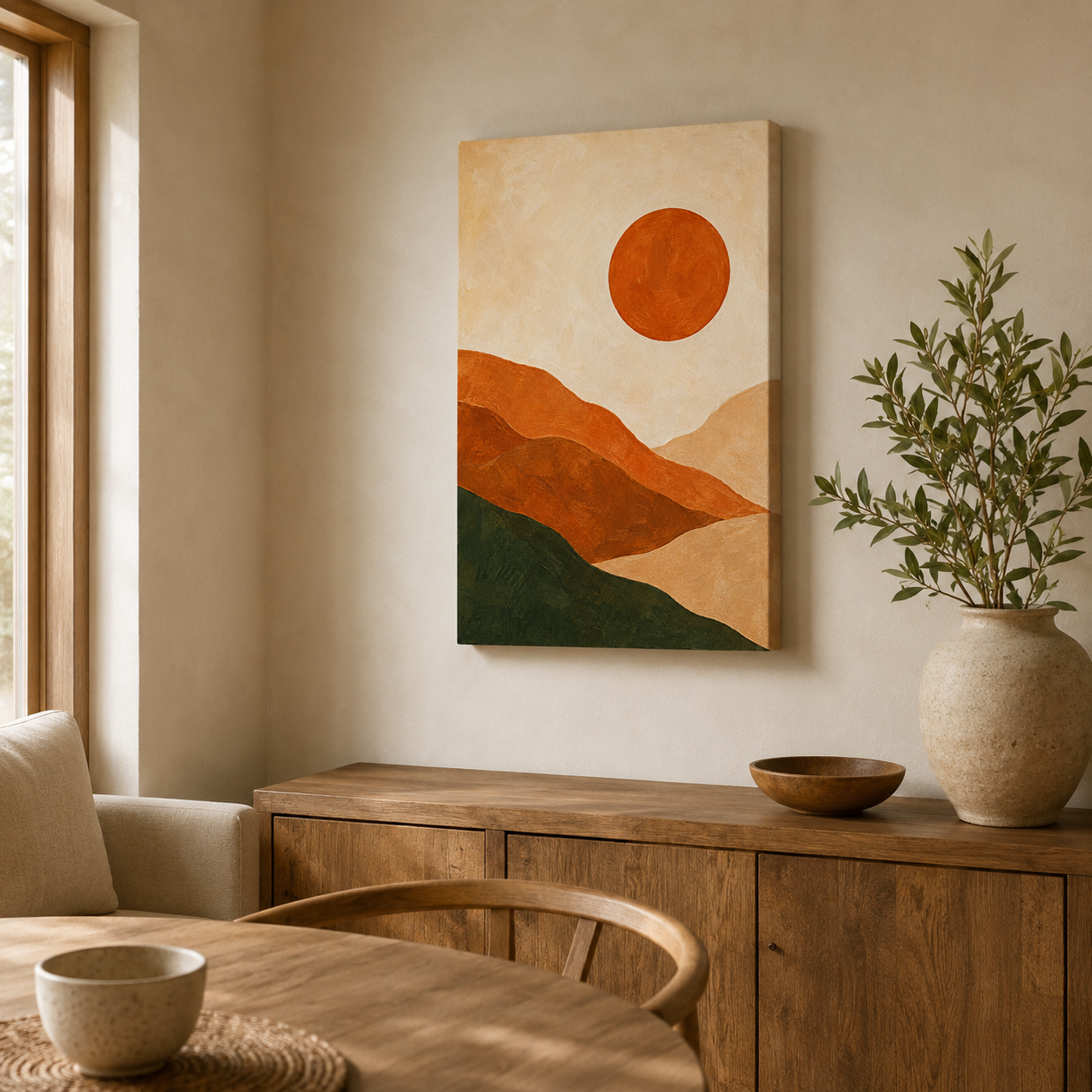 L'Heure Chaude – Tableau Abstrait Paysage Terracotta