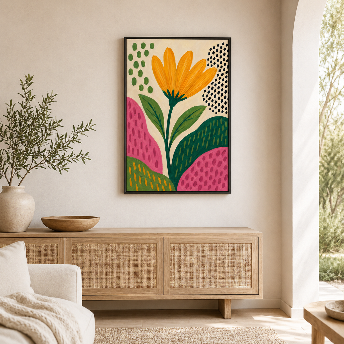 Un Jour Heureux – Tableau Floral Abstrait et Coloré