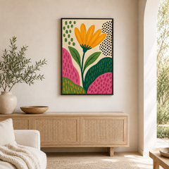 Un Jour Heureux – Tableau Floral Abstrait et Coloré