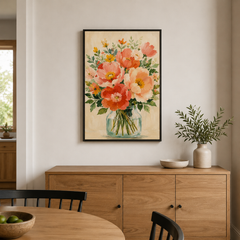 Bouquet de pivoines – Tableau fleurs colorées en vase