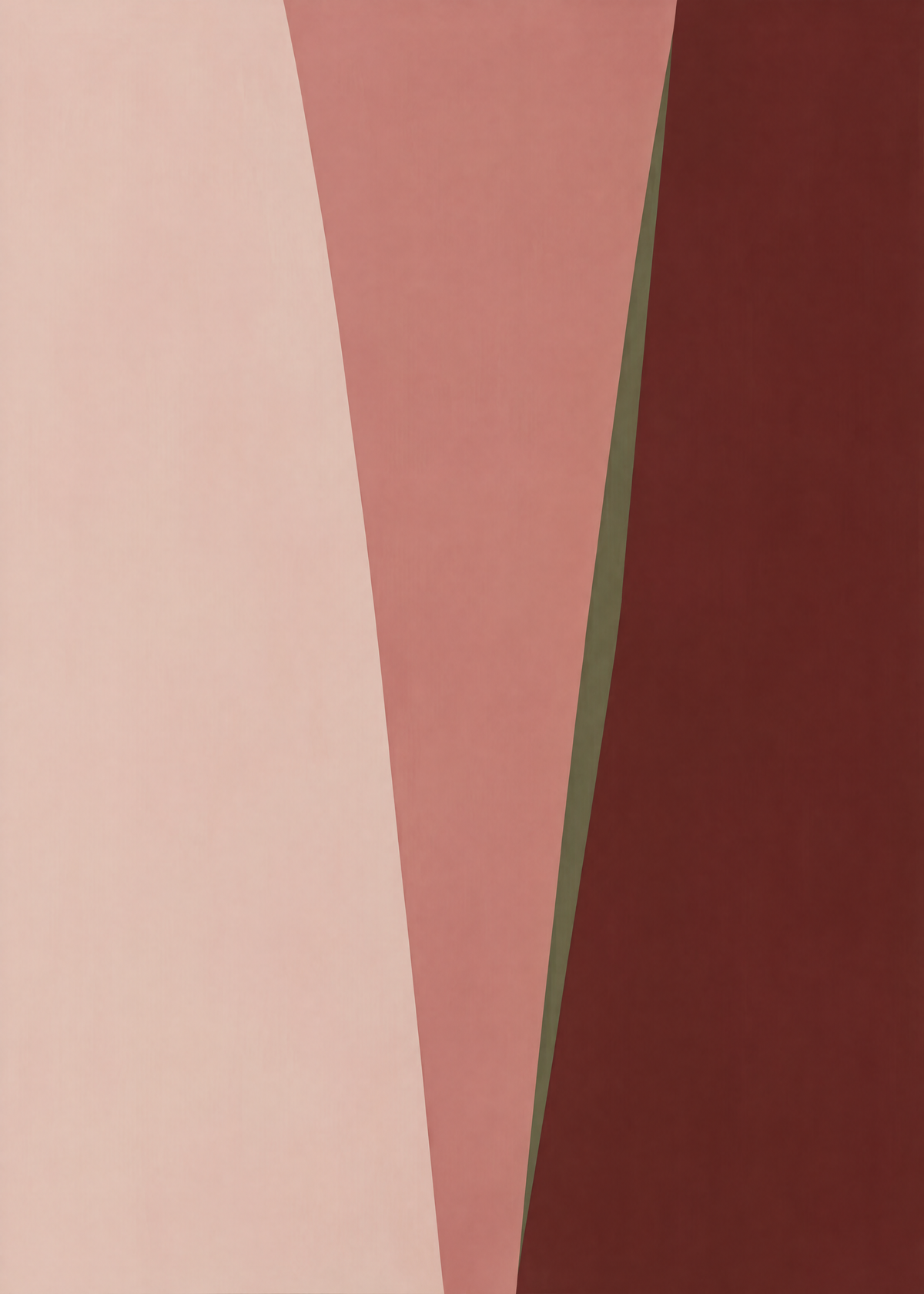 Affiche abstraite à pans verticaux rose poudré, vieux rose et bordeaux, mince filet kaki