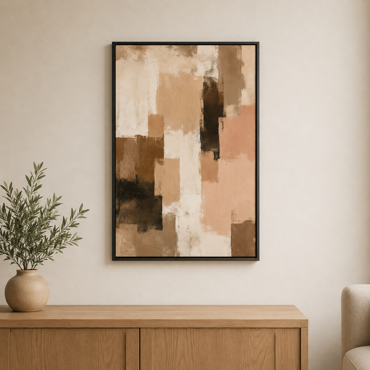 Bois et crème – Tableau abstrait aux tons naturels