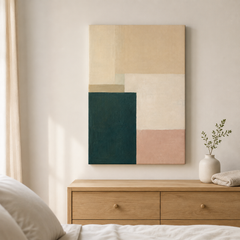 Vert profond et lin – Tableau abstrait géométrique