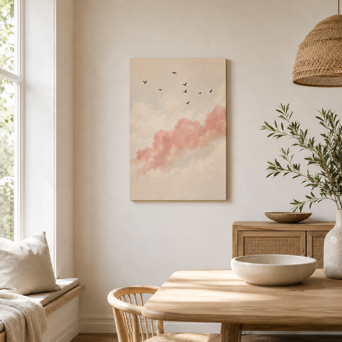Le Temps Suspendu – Tableau Ciel Nuages et Oiseaux
