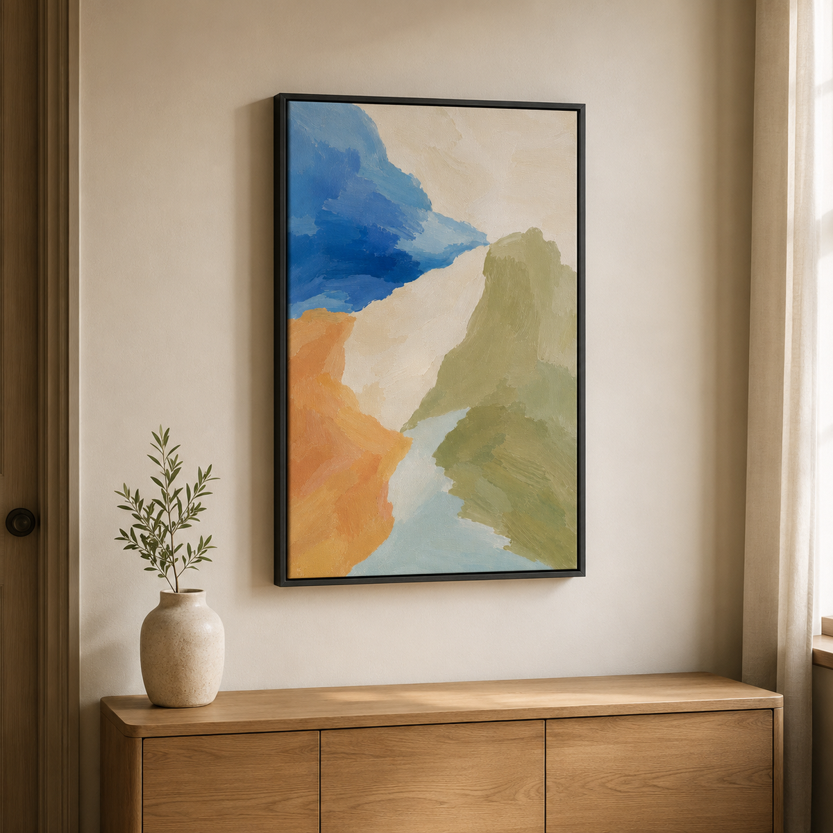 Ocre et sauge – Tableau paysage abstrait moderne