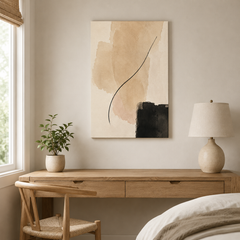Courbe de sable – Tableau abstrait minimaliste beige et noir