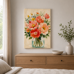 Bouquet de pivoines – Tableau fleurs colorées en vase