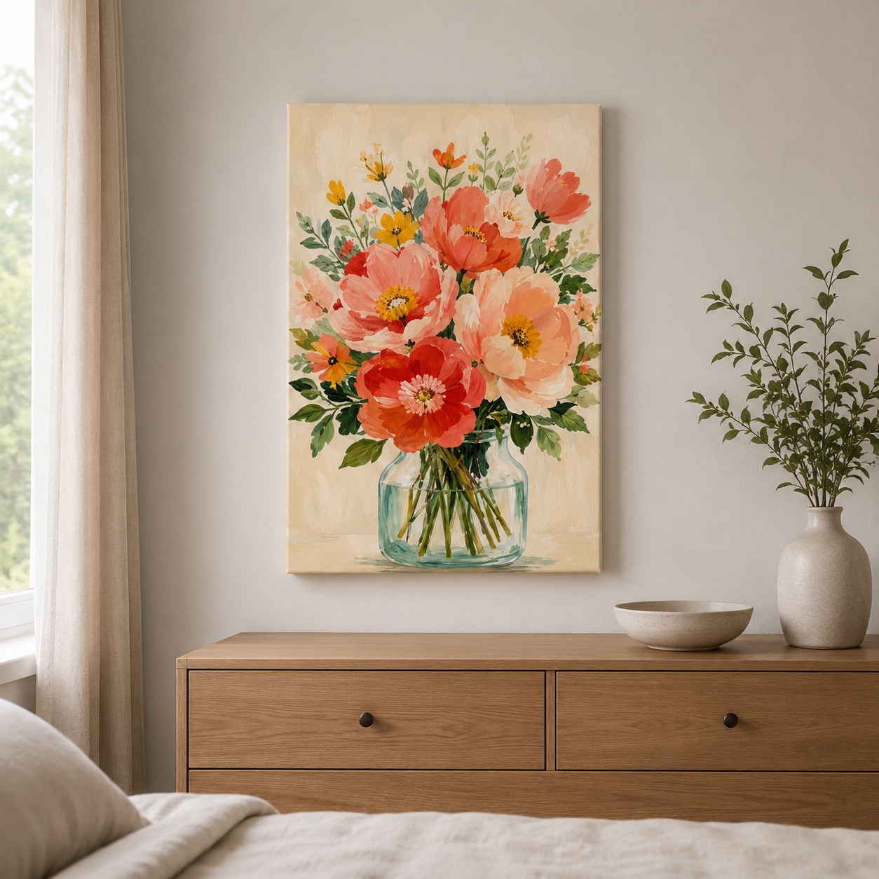 Bouquet de pivoines – Tableau fleurs colorées en vase