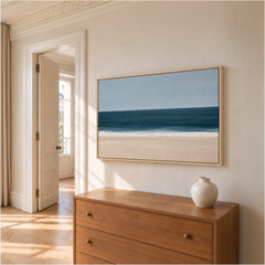 Grand large – Tableau bord de mer bleu et beige
