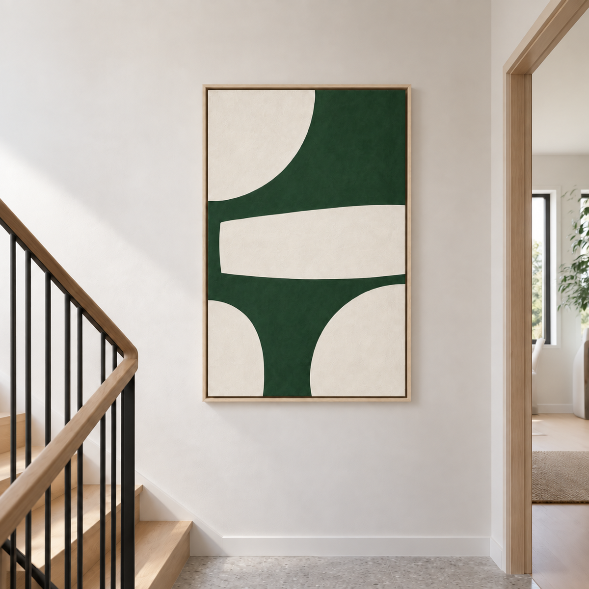 Balustre – Tableau abstrait vert sapin et crème