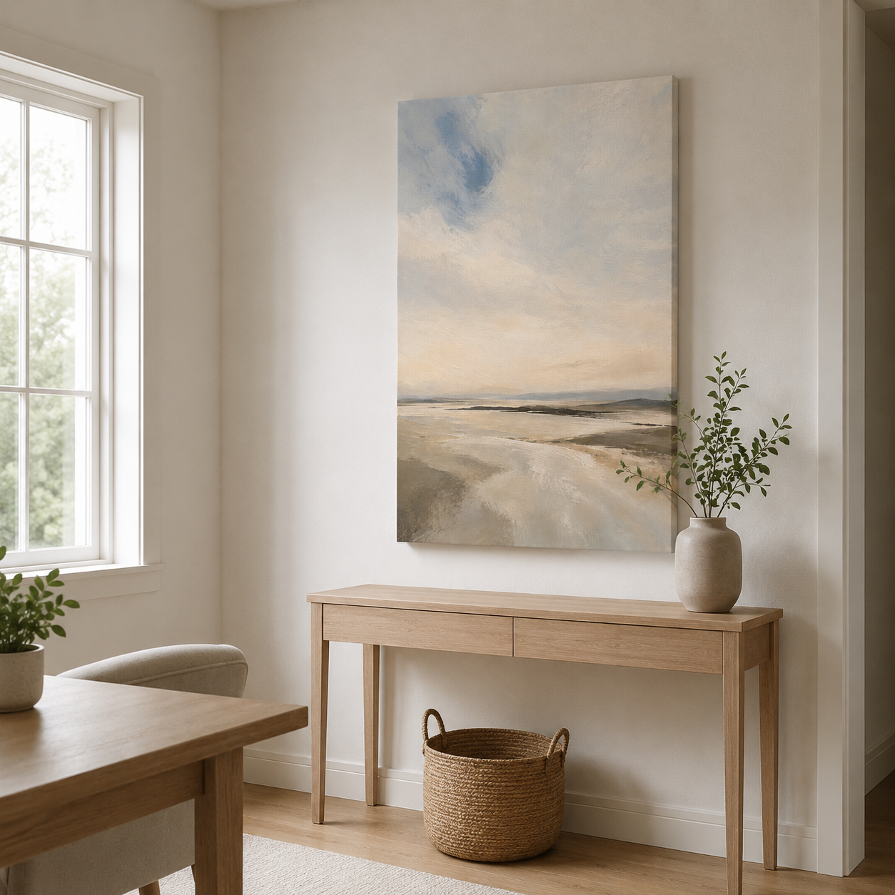 Épure Marine – Tableau paysage côtier beige