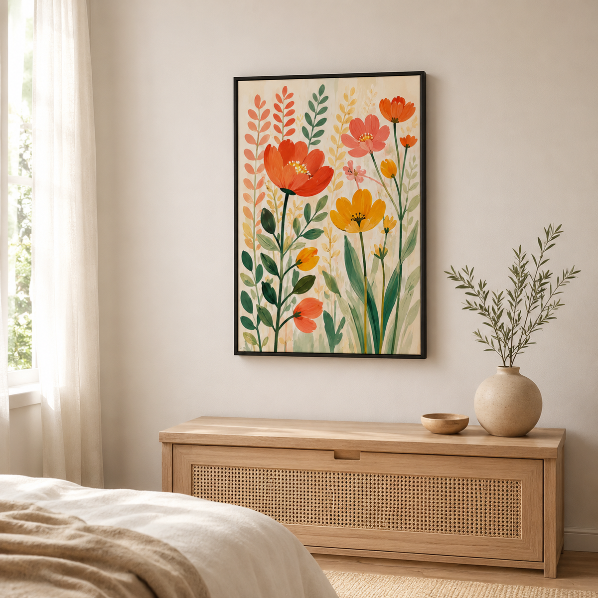 Bouquet coloré – Tableau fleurs sauvages et feuillages
