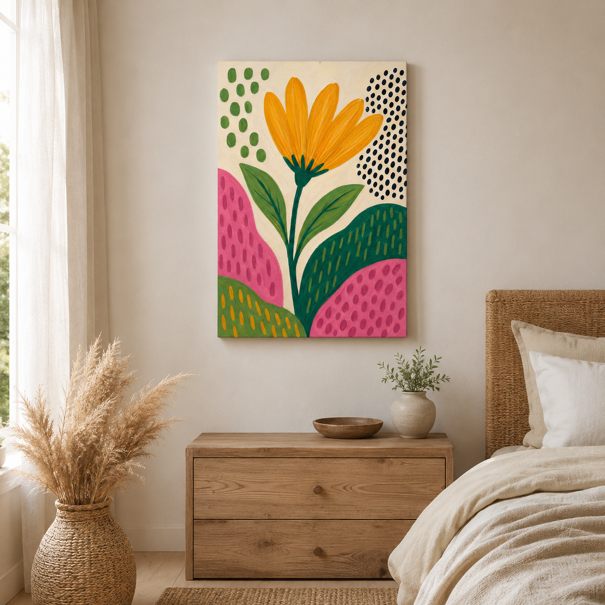 Un Jour Heureux – Tableau Floral Abstrait et Coloré